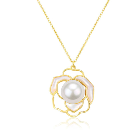 Rose White Mother of Pearls Necklace Gold Vermeil - House Of Pearls